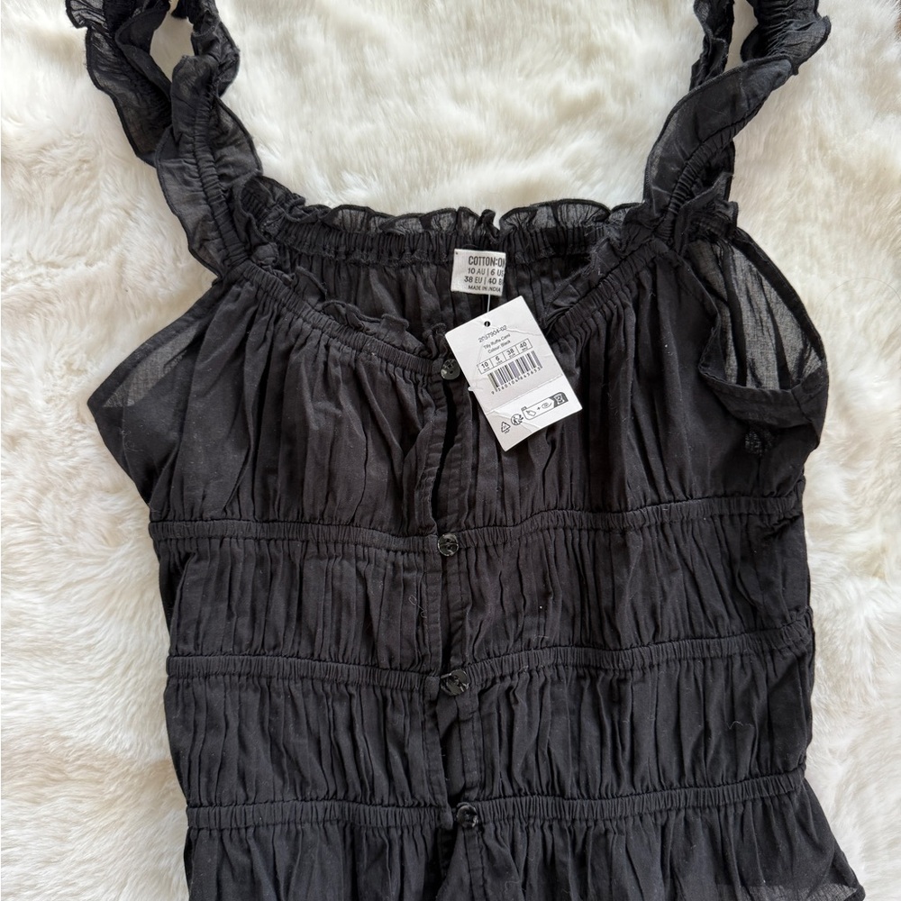 Cotton On Prairie Ruched Black Frill Top